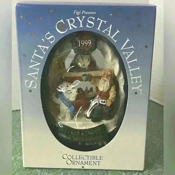 Vintage NEW FIGI SANTA'S CRYSTAL VALLEY ORNAMENT  "1999 HAPPY NEW MILLENNIUM" - Picture 1 of 5
